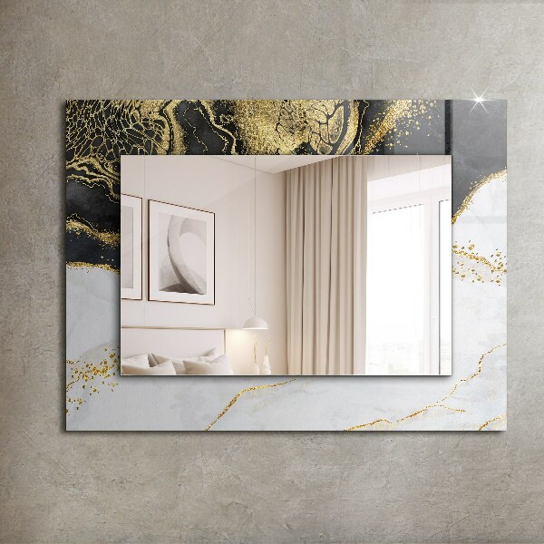 Espelho decorativo com arte abstrata em ouro