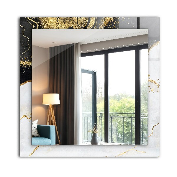 Espelho decorativo com arte abstrata em ouro