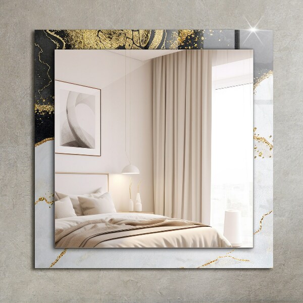 Espelho decorativo com arte abstrata em ouro