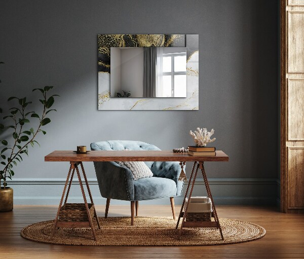 Espelho decorativo com arte abstrata em ouro