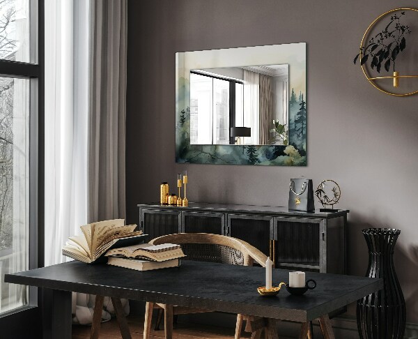 Espelho decorativo com tema de flores, folhas e pássaros