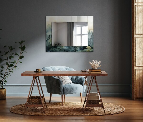 Espelho decorativo com tema de flores, folhas e pássaros