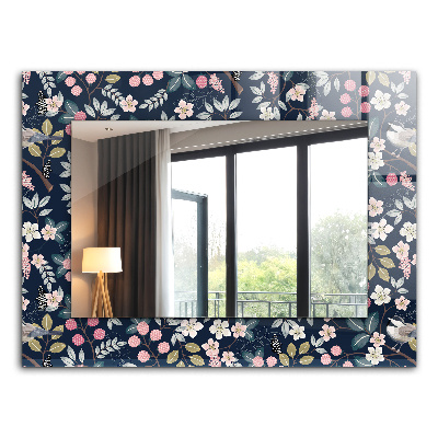 Espelho com moldura decorada com padrão de folhas em laranja