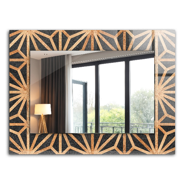 Espelho com moldura decorada em padrão geométrico de ossos