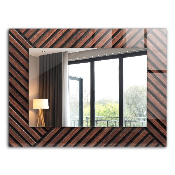 Espelho com moldura decorada com linhas diagonais em osso