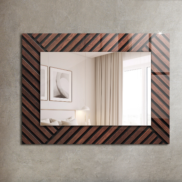 Espelho com moldura decorada com linhas diagonais em osso