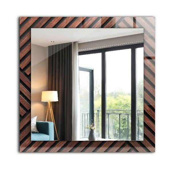 Espelho com moldura decorada com linhas diagonais em osso