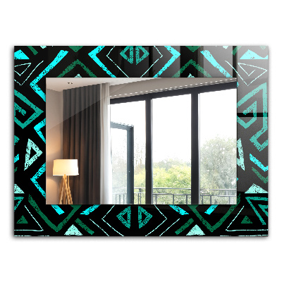 Espelho decorativo com motivos geométricos em turquesa