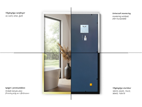Espelho quadrado minimalista com moldura prateada 50x50 cm