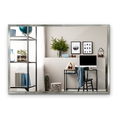 Espelho retangular minimalista com moldura prateada 60x40 cm