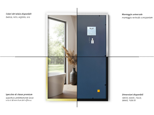 Espelho quadrado minimalista com moldura dourada 50x50 cm