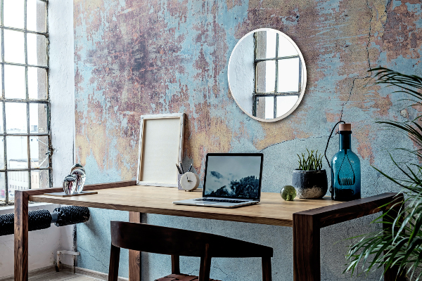 Espelho redondo de casa de banho com moldura branca fi 40 cm