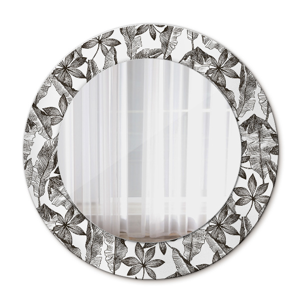 Espelho de parede circular decorativo Folhas tropicais