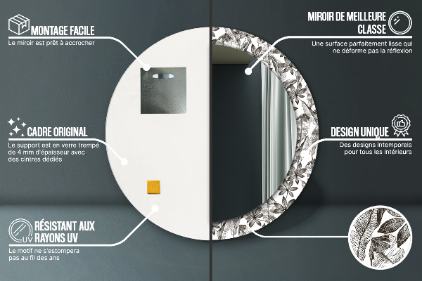 Espelho de parede circular decorativo Folhas tropicais