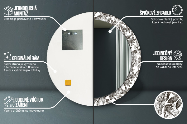 Espelho de parede circular decorativo Folhas tropicais