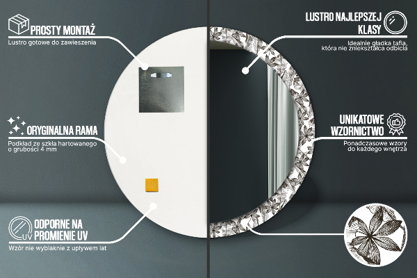 Espelho de parede circular decorativo Folhas tropicais