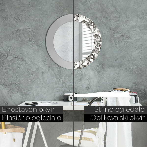 Espelho de parede circular decorativo Folhas tropicais