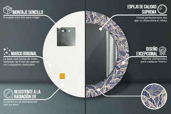 Espelho circular de parede decorativo Flores
