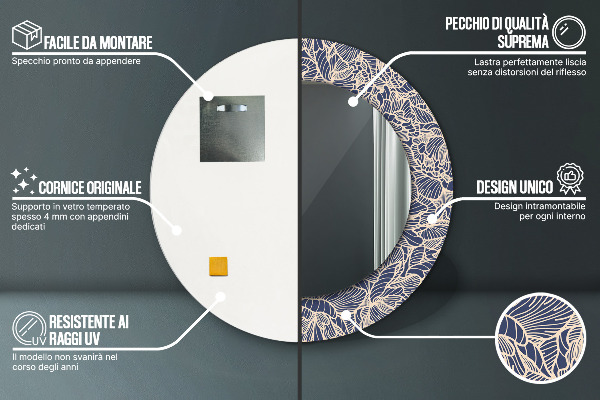 Espelho circular de parede decorativo Flores