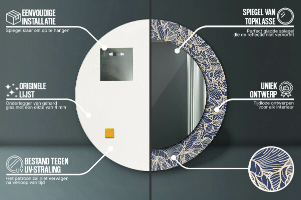 Espelho circular de parede decorativo Flores