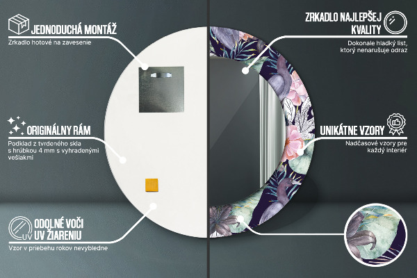 Espelho com moldura impressa redondo Garças