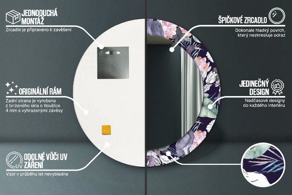 Espelho com moldura impressa redondo Garças