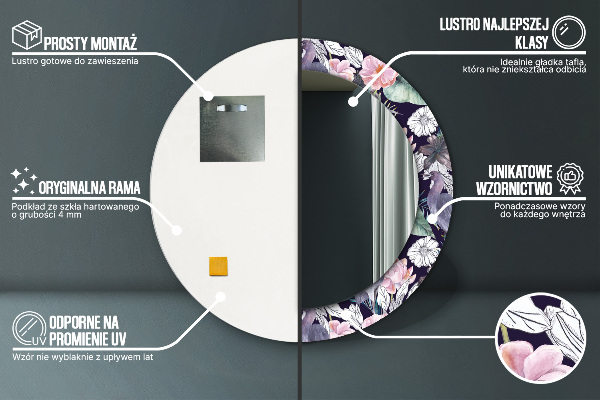 Espelho com moldura impressa redondo Garças