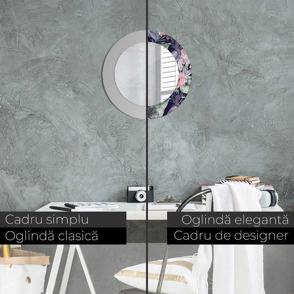 Espelho com moldura impressa redondo Garças