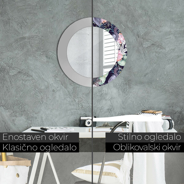 Espelho com moldura impressa redondo Garças