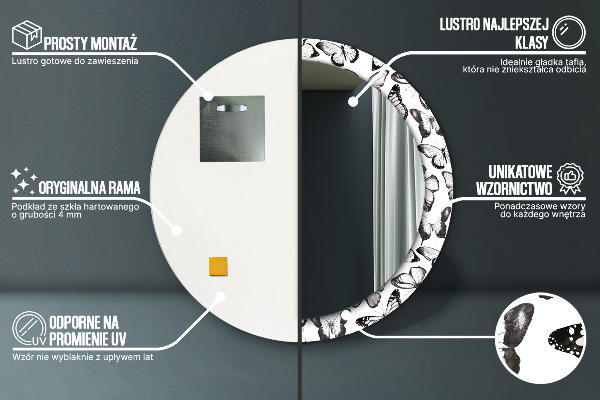 Espelho circular de parede decorativo Borboleta