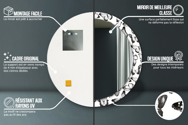 Espelho circular de parede decorativo Borboleta