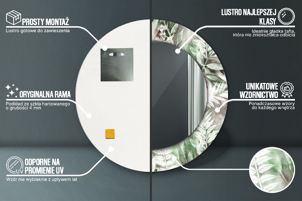 Espelho circular de parede decorativo Folhas de aguarela