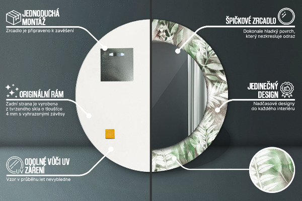 Espelho circular de parede decorativo Folhas de aguarela