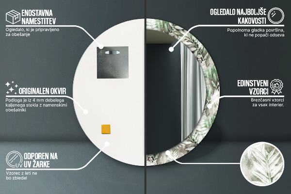 Espelho circular de parede decorativo Folhas de aguarela