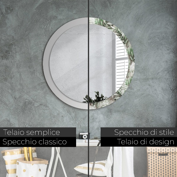 Espelho circular de parede decorativo Folhas de aguarela