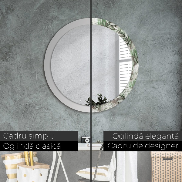 Espelho circular de parede decorativo Folhas de aguarela