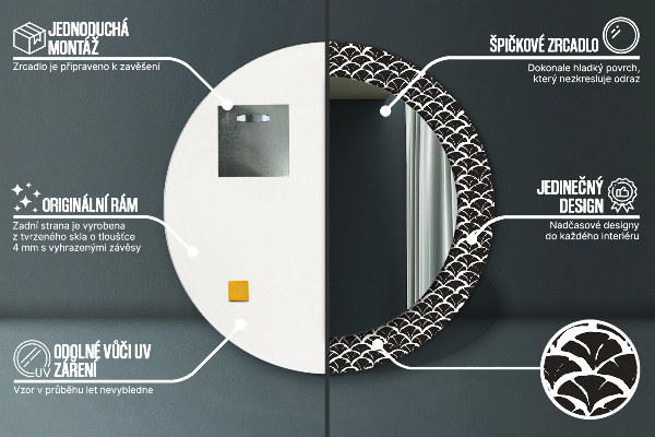 Espelho com moldura impressa redondo Escamas orientais