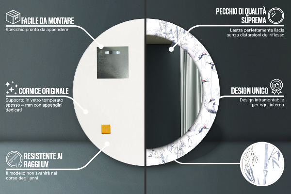 Espelho circular de parede decorativo Aves Grous