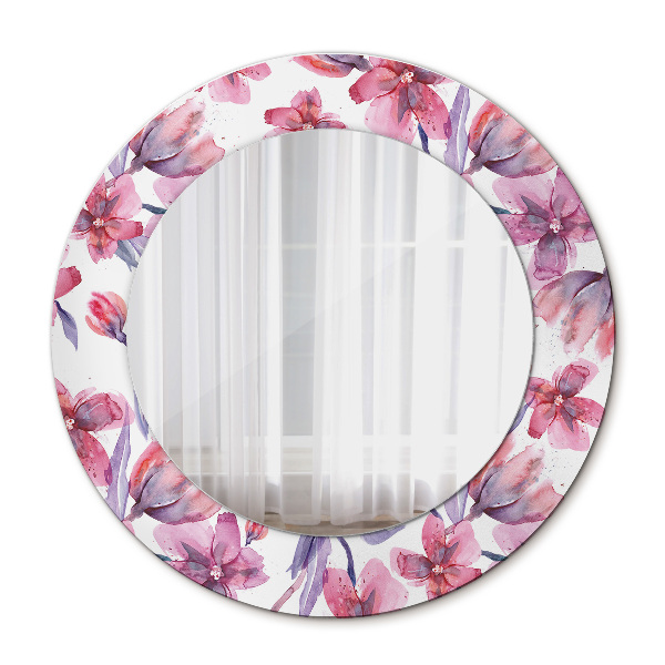 Espelho circular de parede decorativo Flores de aguarela