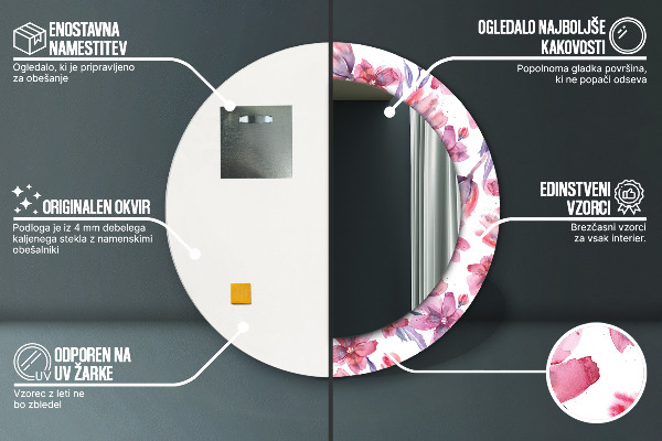 Espelho circular de parede decorativo Flores de aguarela