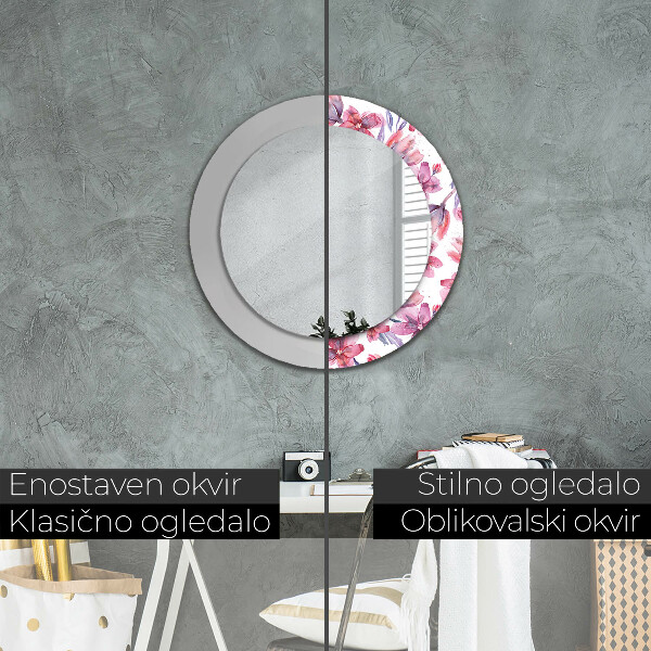 Espelho circular de parede decorativo Flores de aguarela