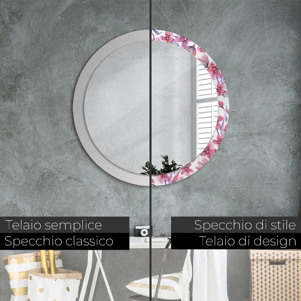 Espelho circular de parede decorativo Flores de aguarela