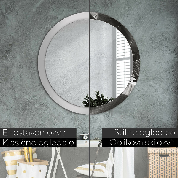 Espelho com moldura impressa redondo Palmeiras tropicais