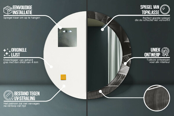 Espelho com moldura impressa redondo Palmeiras tropicais
