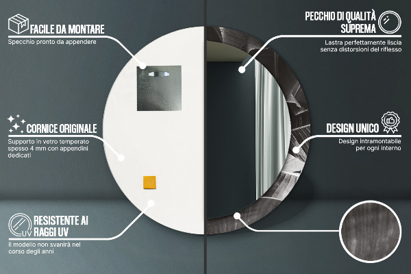 Espelho com moldura impressa redondo Palmeiras tropicais