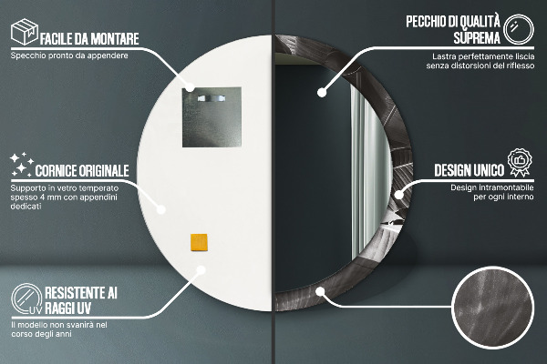 Espelho com moldura impressa redondo Palmeiras tropicais
