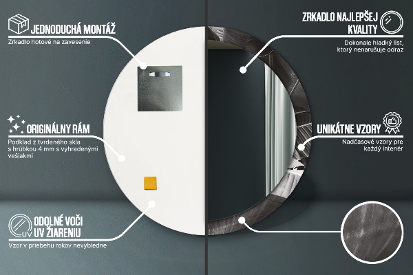 Espelho com moldura impressa redondo Palmeiras tropicais