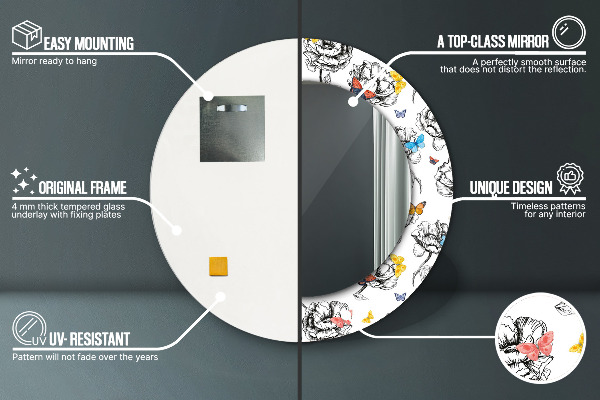 Espelho circular de parede decorativo Borboleta