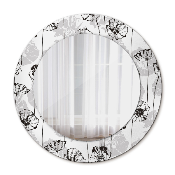 Espelho circular de parede decorativo Flores de papoila