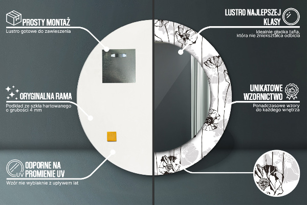 Espelho circular de parede decorativo Flores de papoila